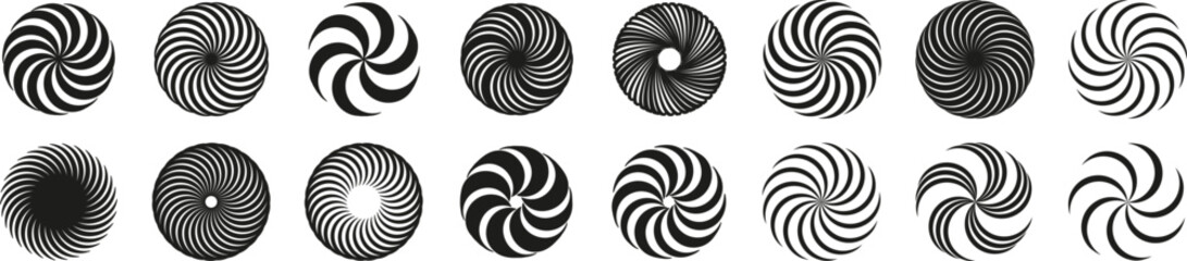 Poster - Set of minimalist concentric circle logo. Optical illusion with striped lines. Abstract shapes. Minimal geometric logo. Vector EPS 10