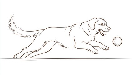 Wall Mural - minimalist line art of a dog chasing a ball, with dynamic lines capturing motion and excitement.