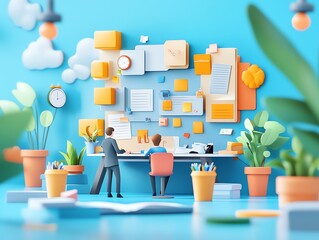 Aufkleber - 3D illustration of a modern office.