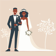 bride and groom wedding dress. flat design style vector graphic illustration