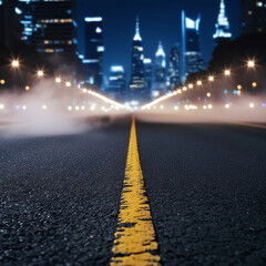 asphalt road leading into the city at night. Selective focus. background