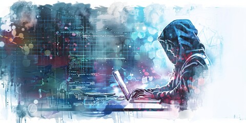 Poster - Watercolor illustration of cyber safety measures.