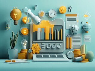 Leinwandbilder - Business Growth Strategy with Idea Lightbulbs.