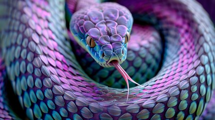 Wall Mural - colorful snake displaying unique patterns coiling in lush green forest during daylight hours
