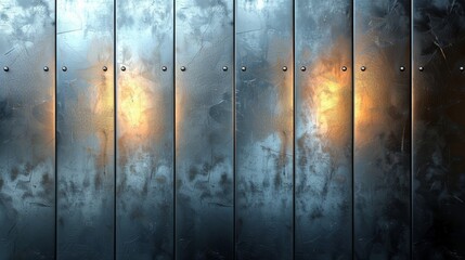 Poster - metal wall with lights illuminating an industrial space during evening hours