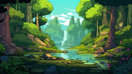 Wall Mural - Enchanted Forest Waterfall: A Lush Landscape of Trees, Nature, and Tranquility