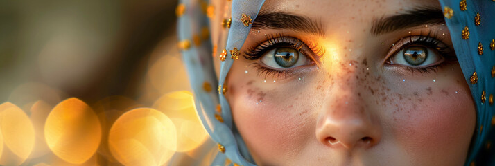 Arabic woman, beautiful and fashionable in a hijab, capturing the essence of arabian style.