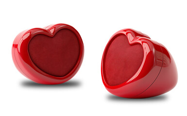 Red heart shape speakers  isolated on transparent png, valentine day theme, generative ai