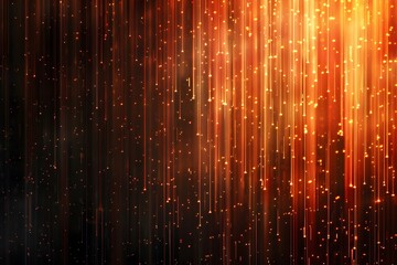 Poster - Dark brown orange background with vertical lines of glowing particles, creating an abstract and futuristic pattern