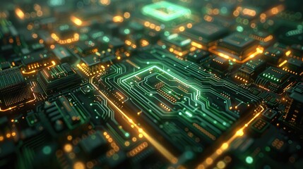 Aufkleber - Inside a futuristic computer, logic gates, electronic circuits, glowing deep green. Generative AI.