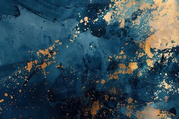 Poster - Modern abstract art backdrop showcasing rich navy and golden splash designs drawn from opulence and vintage grunge ideas