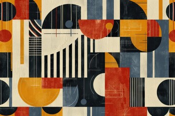 Poster - Vintage-inspired continuous pattern of stylish geometric forms in jazz melody with artistic texture