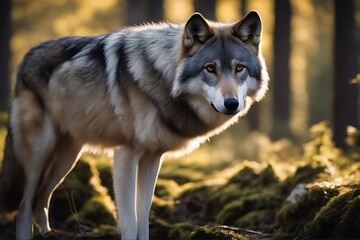 Wall Mural - wolf portrait forest grey wildlife animal predator mammal canis wild canino fur nature outdoors creature beast head timber outside closeup stare white natural dog carnivore background snow face