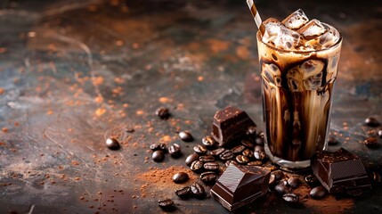 Poster - Cold fresh ice coffee with chocolate : Generative AI