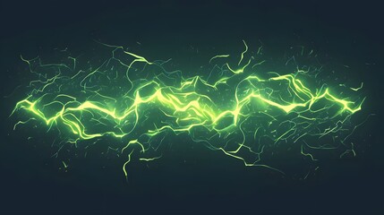 Light green electric lightning isolated on black background IV