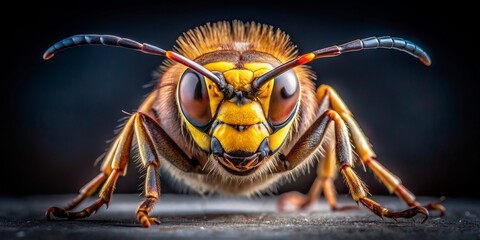 hornet also known white asian yellow vespa velutina wasp closeup power strength insect black extinction bee apiarist apiculture background death dangerous climate change biology invasive fauna.