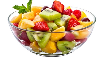 Poster - Tasty fruit salad in bowl isolated on white : Generative AI