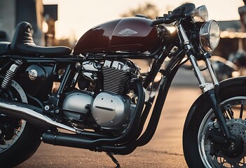 vintage close motorcycle cafe custom hipster light outdoors parking racer flare effects visual vehicle design urban style motor modern sunny black garage