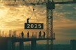 © Gelpi - Silhouette of workers at a construction site building 2025 against a sunrise cityscape background - Generative AI