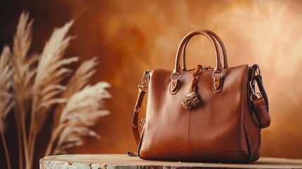 Poster - Fashion Ladies Accessories Womens Bags brown Leather Handbag : Generative AI