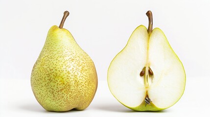 Poster - Isolated pears One and a half green pear fruit isolated on white background : Generative AI