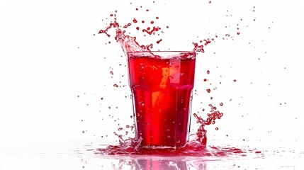 Poster - Glass of red juice splash isolated on white background : Generative AI