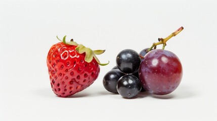 Poster - One half of a berry and one bunch of grapes macro isolated on white background : Generative AI