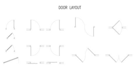 set of door floor plan top view. architectural kit of icons for interior project. door for scheme of