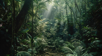Poster - The wilderness of the jungle which appears as the result of unchecked and untamed growth. Generative AI.