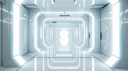 Poster - Futuristic White Corridor with Bright Lights