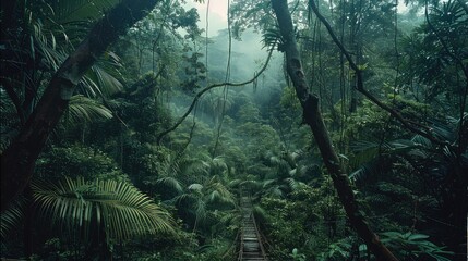 Poster - The wilderness of the jungle which appears as the result of unchecked and untamed growth. Generative AI.