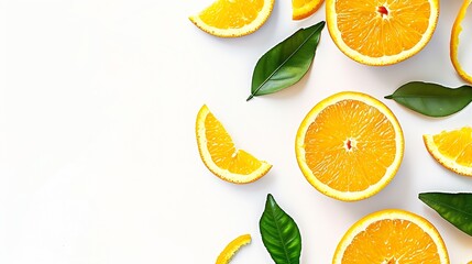 Poster - Orange fruit with orange slices and leaves isolated on white background Orange with clipping path : Generative AI