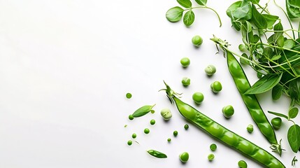 Poster - Top view fresh green peas with protein power from green peas plant base protein concept isolated on white background : Generative AI