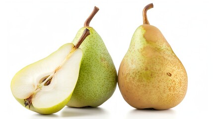 Poster - Isolated pears One and a half green pear fruit isolated on white background : Generative AI
