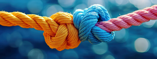 Team rope diverse strength connect partnership together teamwork unity communicate support. Strong diverse network rope team concept integrate braid color background