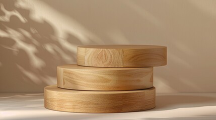 Wall Mural - Three wooden bowls placed on a table, great for still life photography or tabletop displays