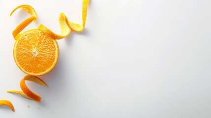 Poster - Peel of fresh orange fruit isolated on a white background Slice of citrus zest : Generative AI