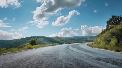 Wall Mural - Asphalt highway road and green mountain with sky clouds on a sunny day : Generative AI