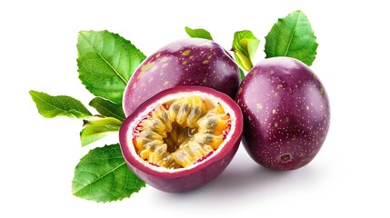 Poster - Passion fruit Maracuya Passiflora isolated on white background  Clipping path : Generative AI