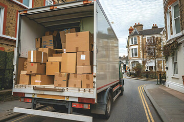 Wall Mural - Moving Truck filled with Boxes and Furniture