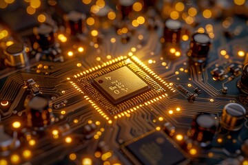Poster - Intricate Close-Up of a Circuit Board with Glowing Components