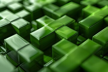 Poster - Abstract Green Cubes in a Dynamic Arrangement