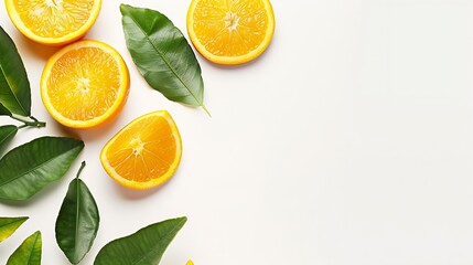 Poster - Orange fruit with orange slices and leaves isolated on white background Orange with clipping path : Generative AI