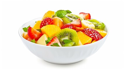 Poster - Tasty fruit salad in bowl isolated on white : Generative AI