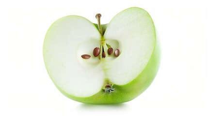 Poster - Green apple half with seeds isolated on white background Half of green apple fruit with clipping path Full Depth of Field : Generative AI