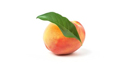 Poster - Ripe peach fruit with leaf isolated on white background Clipping Path Full depth of field : Generative AI