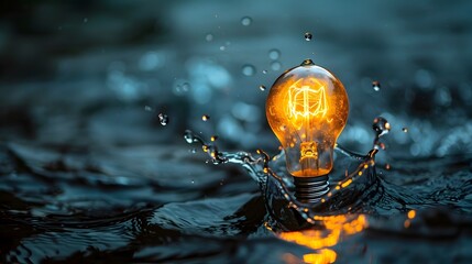 Canvas Print - Illuminating Idea Emerging from the Depths Glowing Light Bulb Submerged in Water