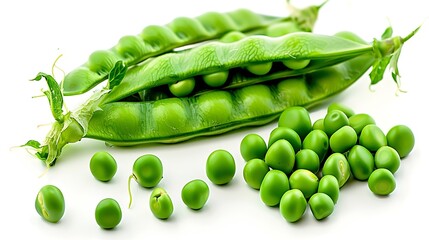 Poster - Top view fresh green peas with protein power from green peas plant base protein concept isolated on white background : Generative AI
