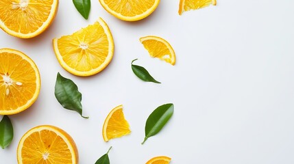 Poster - Orange fruit with orange slices and leaves isolated on white background Orange with clipping path : Generative AI