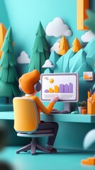Poster - 3D Illustration of a Person Working on a Computer.